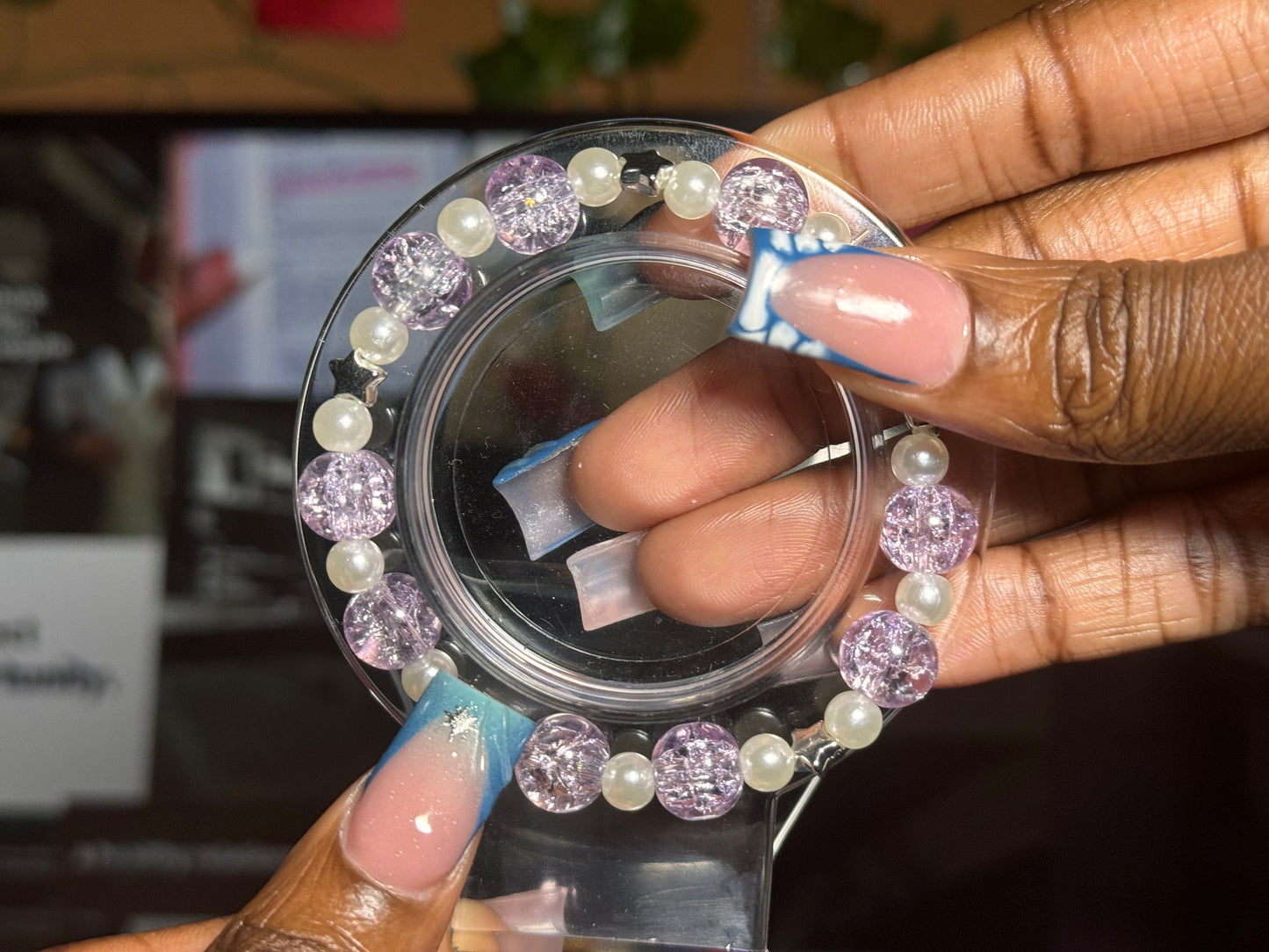 Purple Crackle & Pearl Bracelet (Silver)