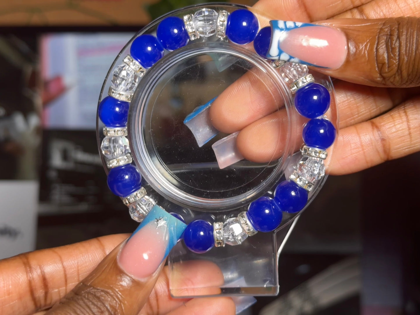 Blue With Crystal Bracelet (Silver)