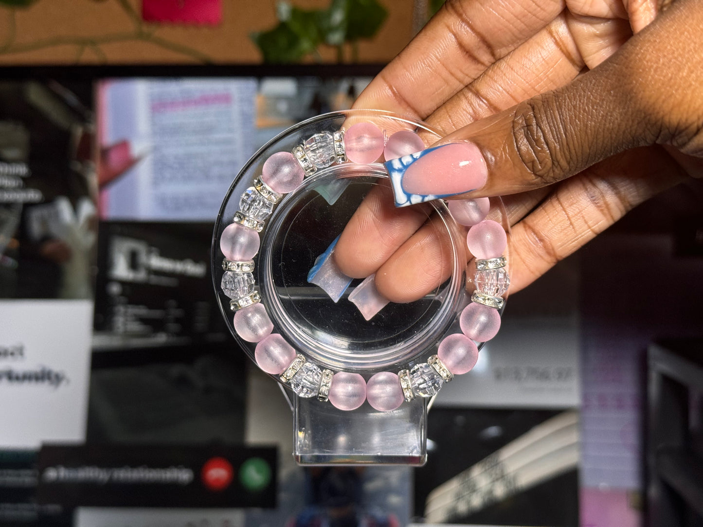 Pink With Crystal Bracelet (Silver)