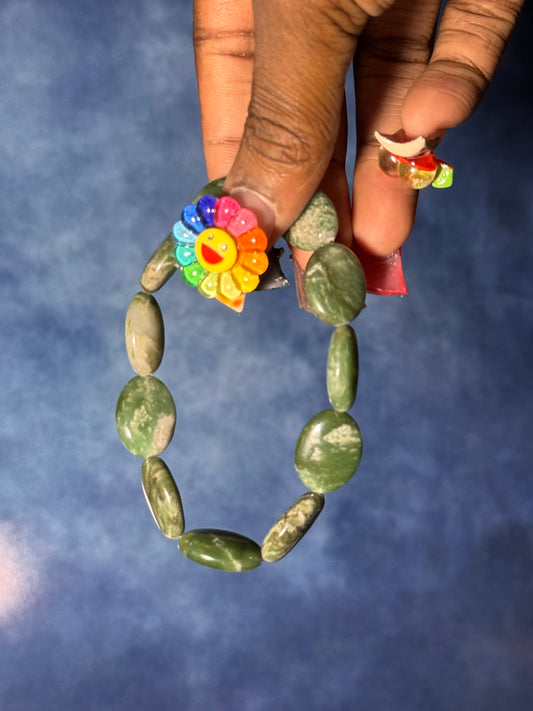 Natural Green Moss Agate Oval Bracelet